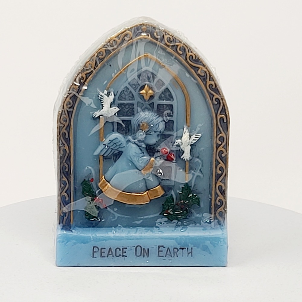 Jasco Angelite Angel Candle 5.5" Blue Peace On Earth Vintage 1979 New Imperfect